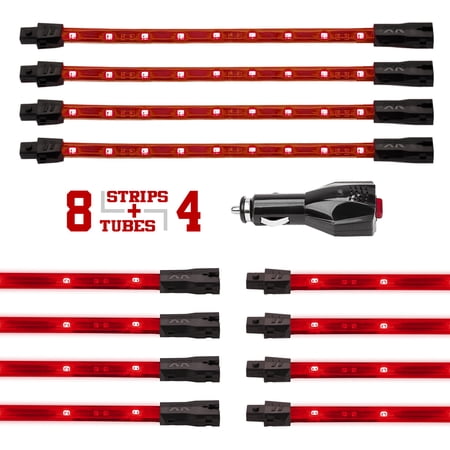 XKGlow Underglow Car LED Light Strips (8 x 24" Tubes + 4 x 8" Strips), Multiple Colors