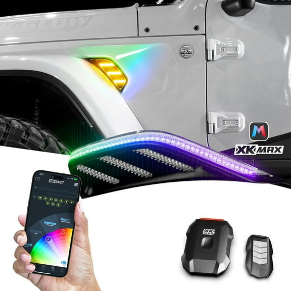 XKGlow XKmax RGB + Amber Jeep Fender Vent LED Light with App c - MX-VENT-RGB-KIT