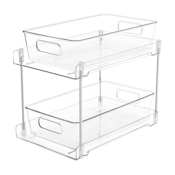 XKHAZA 2 Tier Bathroom Storage Organizer, Clear Under Sink Organizers Vanity Counter Container, Cabinet Drawers Bins, Pull-Out Organization with Track for Pantry, Kitchen
