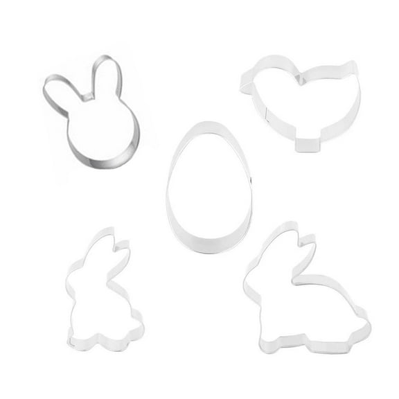XKHAZA 5 Pieces Chick Carrot Egg Bunny Rabbite Shapes Metal Cookie Cutters, Easter Cookie Cutters, Stainless Steel Sets Holiday Themed Baking Kit