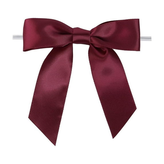 XKHAZA 50 Pack Satin Ribbon Twist Tie Bows 3.5" Pre-Tie Bows for Christmas Premade Gift Bows for Treat Bags Cake Pop Crafts Gift Bag Wedding Favors Goodies Bagging Party Decorations