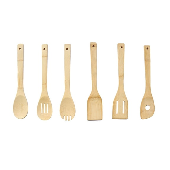 XKHAZA 6-Piece Riveira Bamboo Cooking Spoons – Wooden Cooking Utensils Set with Wooden Spoons for Cooking & Spatulas Wooden Utensil Sets – Kitchen Utensils Set