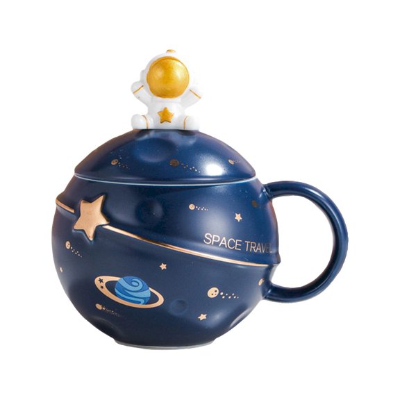 XKHAZA Astronaut Cup Space Embossed Planet Mug, Cute Ceramic Coffee Mug, Mug with Lid and Spoon for Coffee, Tea, Milk, Aesthetic Room Decor Funny Gift for Girl Boy Women