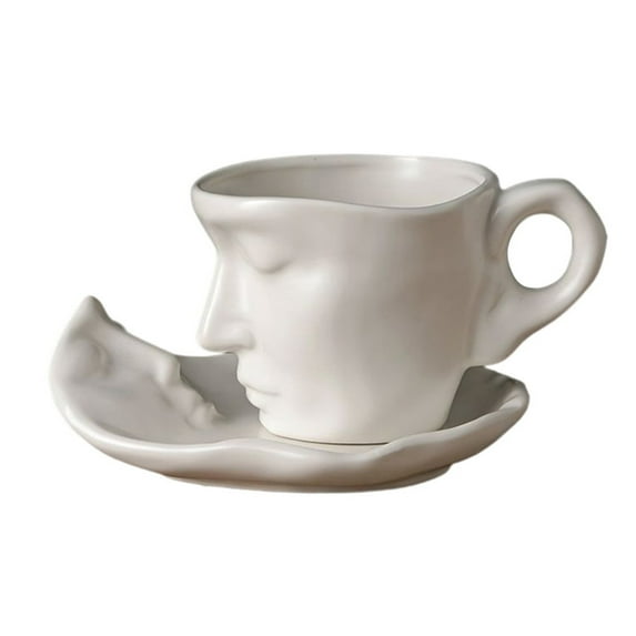 XKHAZA Ceramic Kissing Couple Coffee Mug Set, Tea Cup And Saucer Set with Spoon Face Coffee Cup Unique Teacup and Saucer Valentine's Day Christmas Creative Gift