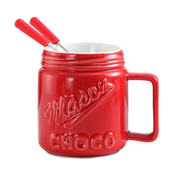 XKHAZA Mini Ceramic Fondue Mugs Gift Set, Fondue Pot Set for Chocolate, Cheese, Cand, with Forks - Great for Date Night Birthday & Wedding Gifts