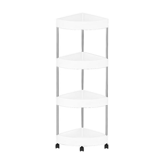 XKHAZA Rustproof 4 Tier Floor Standing Corner Shower Caddy Organizer, Plastic Metal Splicing Floor Corner Shelf Rack Storage Stands for Bathroom