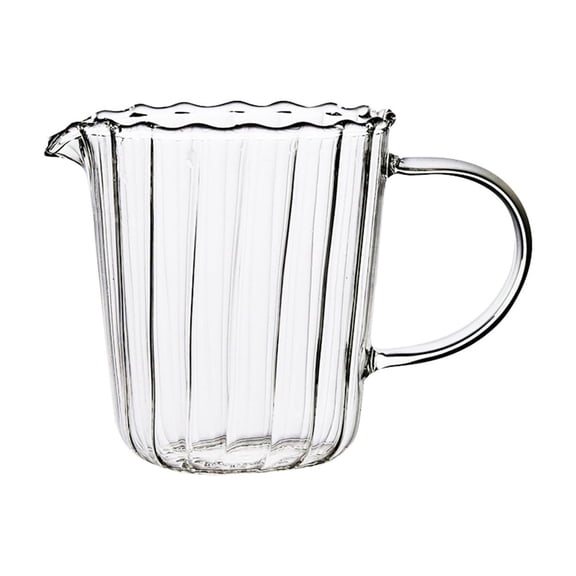 XKHAZA Small Glass Pitcher, Clear Milk Creamer Pitcher with Handle, Creative Milk Frothing Coffee Pitcher for Table Serving, Salad Sauce