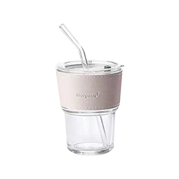 XKHAZA Tumbler Water Glass with Straw & Dustproof Lid | Coffee Ice Cup | Double Wall Insulated Glass Cup | with Sleeve