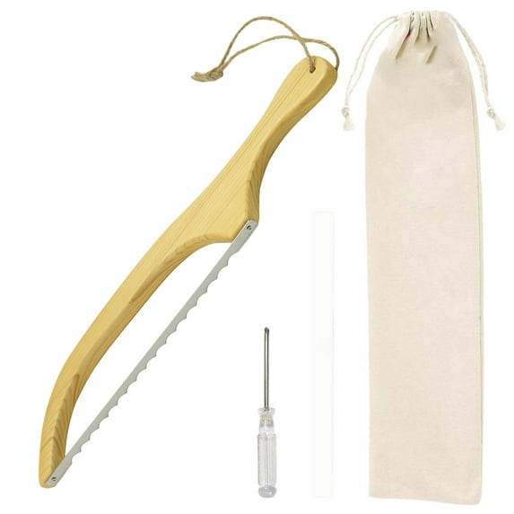 XKHAZA Wooden Sourdough Bread knife with Bow Design,Bread Slicer for Homemade Bread, Stainless Steel Serrated Saw Bread cutter for Bagels, Baguettes