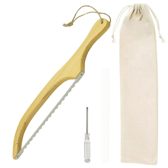 XKHAZA Wooden Sourdough Bread knife with Bow Design,Bread Slicer for Homemade Bread, Stainless Steel Serrated Saw Bread cutter for Bagels, Baguettes