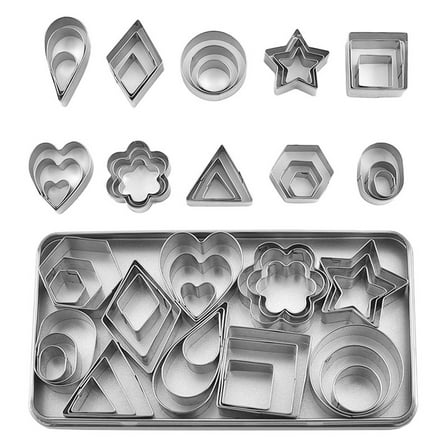 XKHBDL 30 Piece Small Cookie Cutters Geometric Shapes Set, Mini Fondant Cutter - Tiny Stainless Steel Biscuit Molds for Baking Dough Pastry Clay Fruit