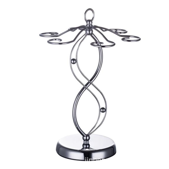 XKHBDL 6-Hook Rotating Wine Glass Rack with Sturdy Base & Scrollwork Design - Metal Countertop Stemware Holder | Rust-Resistant, Space-Saving Storage for Kitchen, Bar, Dining Table