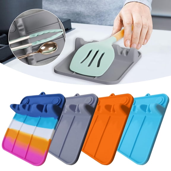 XKHBDL 600°F Heat Resistant Silicone Spoon Rest, Multiple Utensil Rest, BPA Free Easy to Clean Dishwasher Safe, Non Slip Dangle Spoon Rest