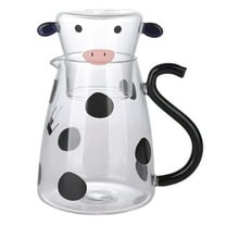 XKHBDL Cartoon Cow Clear Glass Bedside Night Water Carafe Set with Tumbler, Pitcher and Cup Night Set, Clear Glass Water Pitcher for Juice Tea Milk