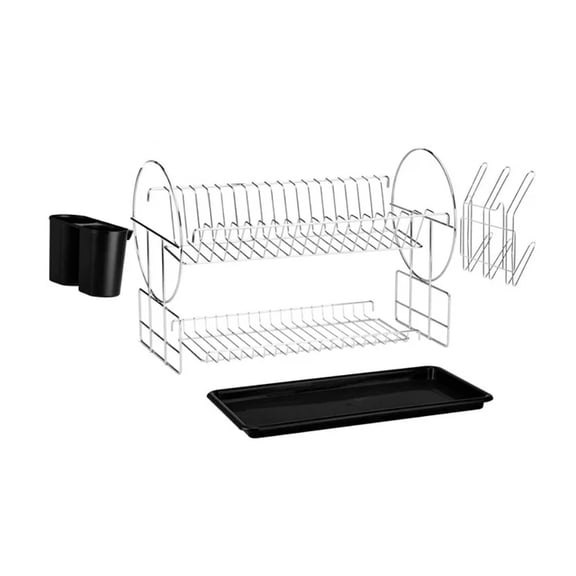 XKHBDL Dish Drying Rack for Kitchen Counter - Stainless Steel 2 Tier Dish Racks with Drain Tray, Dish Drainer with Drain Board, Stainless Steel Utensil Holder