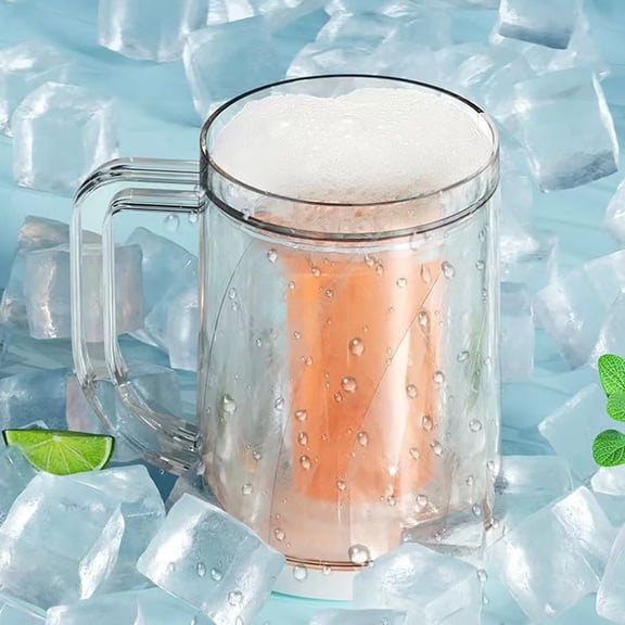 XKHBDL Double Wall Gel Frosty Freezer Ice Mugs Clear Summer Cup with Interlayer Liquid Freezer Cup Cold Drink Cup Chilled Cup for Beverages