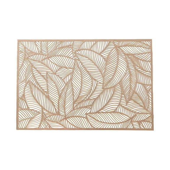 XKHBDL Gold Vinyl Placemats, Rectangle Gold Metallic Placemats Hollow Out Leaves Pattern Placemat Non-Slip Washable Table Mats for Dining Table