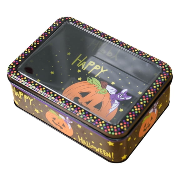 XKHBDL Halloween Candy Tin With Lid Design Trick Container For Cookies Reusable Metal Storage Jar For Festive And Thanksgiving