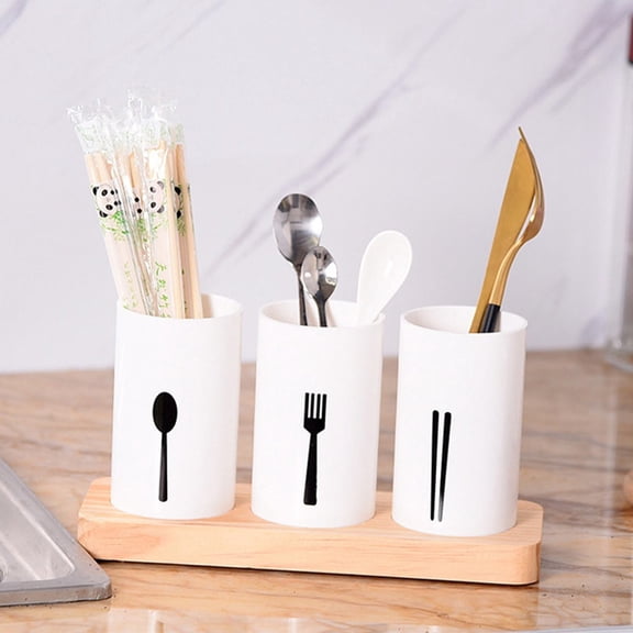 XKHBDL Oak Wooden Base Chopsticks Holder Cutlery Storage Box Drain Rack Knife Organizer Kitchen Tools with Wood Base