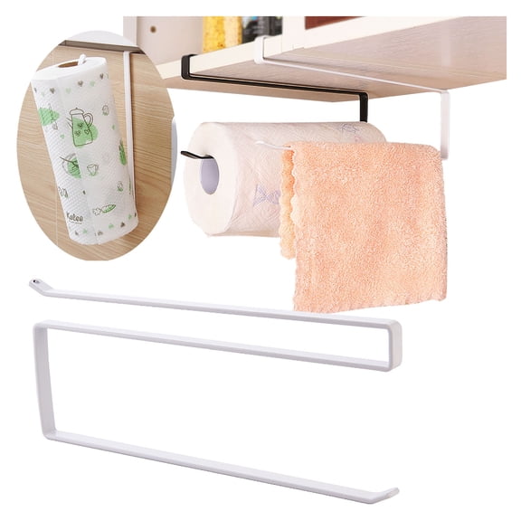 XKHBDL Paper Towel Holder Under Cabinet, Kitchen Towel Holder Towel Roll Holder Tissue Storage Rack Dispenser Cling Film Shelf Free Punch Hanger Organizer for Kitchen, Bathroom, Utility Room