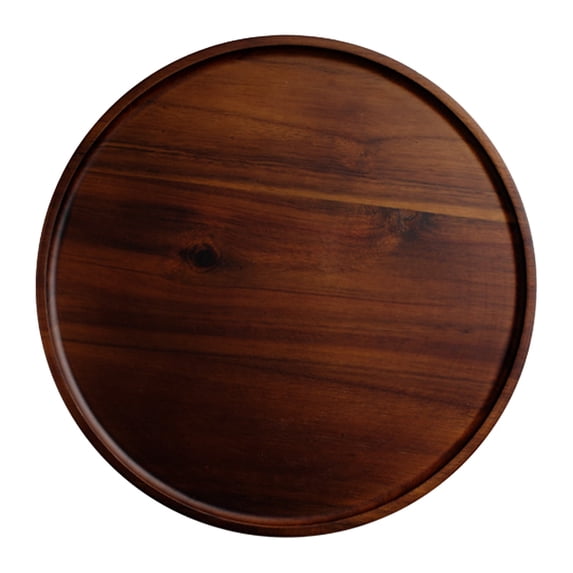 XKHBDL Round Wood Serving Tray with Raised Rim, Natural Wood Decorative Plate for Coffee, Tea, and Snacks, Elegant Wooden Platter for Kitchen and Dining Table