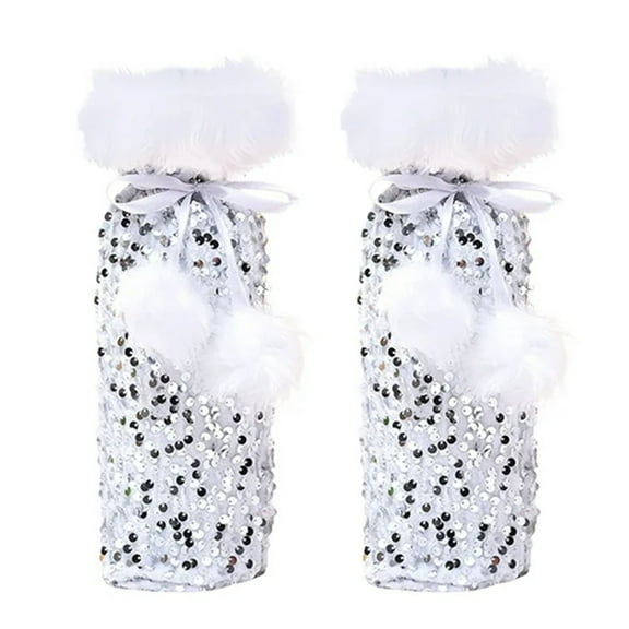 XKHBDL Wine Glass Stemless Wine Glass Set, Personalized Stemless Champagne Flutes Christmas Wine Wine Sleeve Beam Ornament Bottle Plush Sleeve Sequin Home Decor