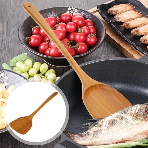 XKHBDL Wok Spatula, Long Handle Stir fry Paddle, Turner, Handcrafted from High Moist Resistance Teak Wood for Non Stick Cookware