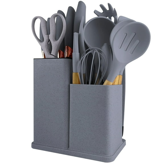 XKHHLH 19 Piece Kitchenware Utensils and Knife Set - Silicone Cooking Utensils - Sharp Stainless Steel Chef Knives- Scissors -Whisk Tongs