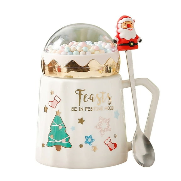 XKHHLH Christmas Mug, Christmas Kids Mug Ceramic Coffee Mug with Spoon & Santa Hat Lid Dishwasher and Microwave Merry Christmas Red Great Gift