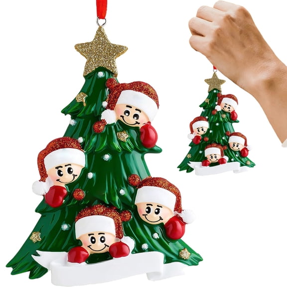 XKHHLH Custom Family Christmas Ornament, Personalizable Resin Tree-Shaped Hanging Decoration, Blank for Writing Names, Xmas Tree Keepsake for Family & Grandchildren