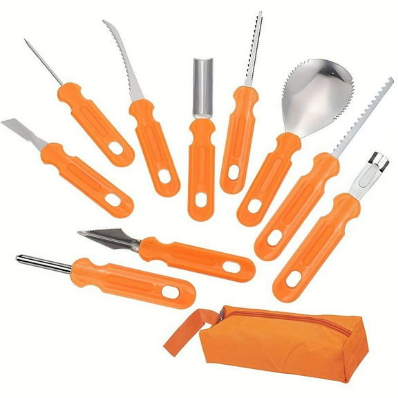 XKHHLH Halloween Pumpkin Carving Tools Kit, 10 Pcs Carving Set for Halloween Decoration Jack-O-Lanterns, Heavy Duty Stainless Steel Pumpkin Cutter Knife Saw Scoop Tools Set for Kids or Adults