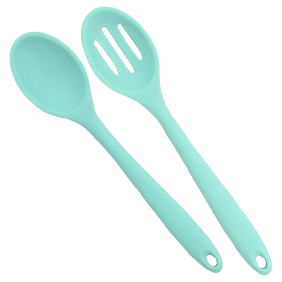 XKHHLH Heat Resistant Silicone Spoons, Solid & Slotted Kitchen Cooking Tool, Nonstick Long Rubber Utensil, Sturdy for Mixing, Serving, Stirring, Frying, Basting