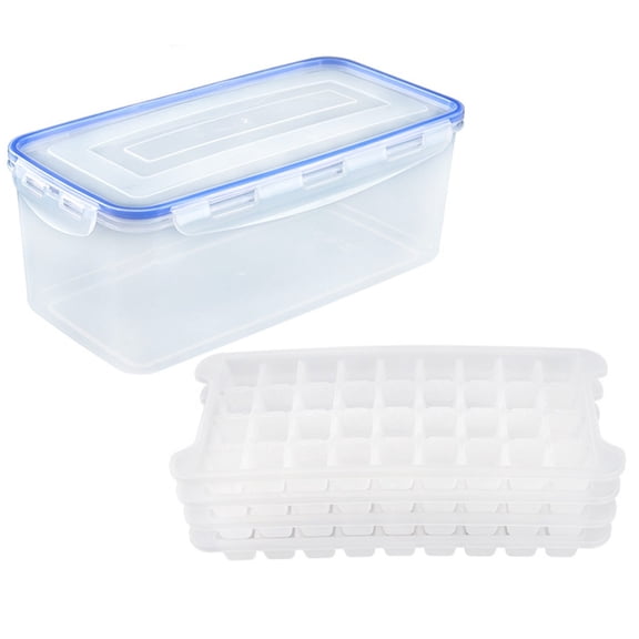 XKHHLH Ice Trays for Freezer with Lid and Bin,Plastic Ice Bin Container for Freezer, Crushed Ice Cube Trays with Lids and Bin,Ice Container with Locking Lid,BPA Free,Easy to Remove