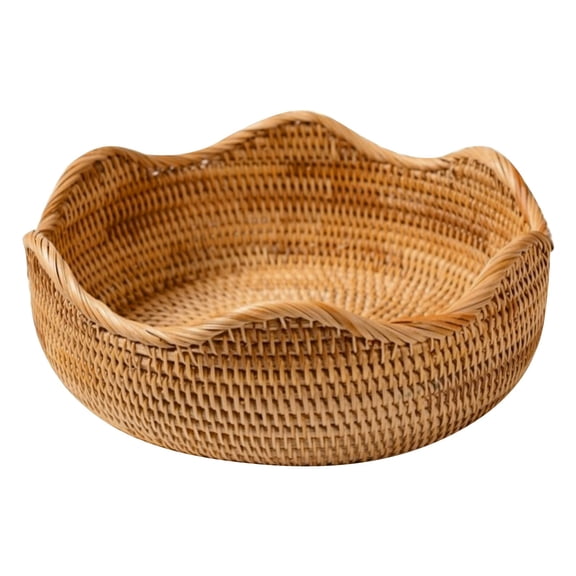 XKHHLH Natural Rattan Tray, Wicker Storage Bowls Hand Woven Basket Tray for Bread Fruit Key Round Fruit Baskets for Kitchen Entryway Tabletop Decorative Baskets Bowl