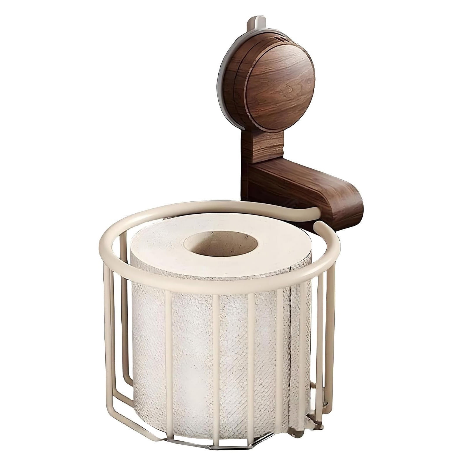 XKHHLH No Drill Wall Mount Suction Cup Organizer Holder, Suction Cup Walnut Paper Towel Holder, Strong Suctions Cups for Bathroom & Kitchen