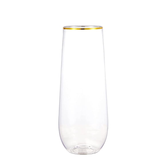XKHHLH Plastic Champagne Flutes, Stemless Disposable Gold Rim Toasting Glasses, Crystal Clear Cocktail Cups Drinkware Shatterproof Ideal for Party Wedding Birthday