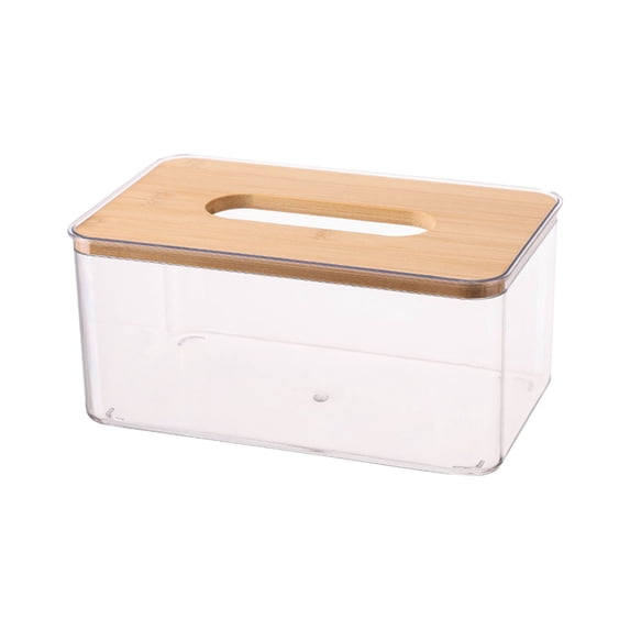 XKHHLH Tissue Box Cover Rectangle, Clear Tissue Box Holder with Bamboo Lid, Dryer Sheet Holder, Kleenex Box Covers, Napkin Facial Tissues Holder Dispenser