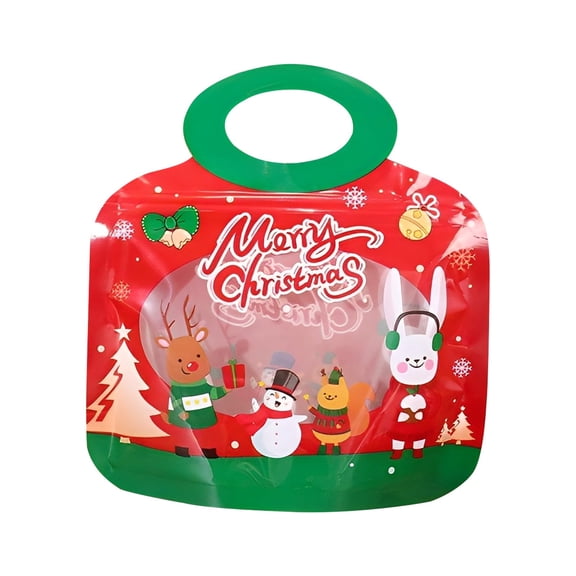 XKHZJL 10 Pcs Christmas Treat Bags for Kids Ziplock Reusable Goodie Bag Xmas Sealable Bags With Handle For Candy, Cookie, Snack, Party Supplies