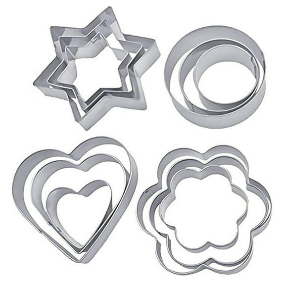 XKHZJL 12 Pcs Cookie Cutters Shapes Baking Set, Flower Round Heart Star Shape Stainless Metal Fruit Vegetable Cutter for Kitchen Baking Halloween Christmas Small Cookie