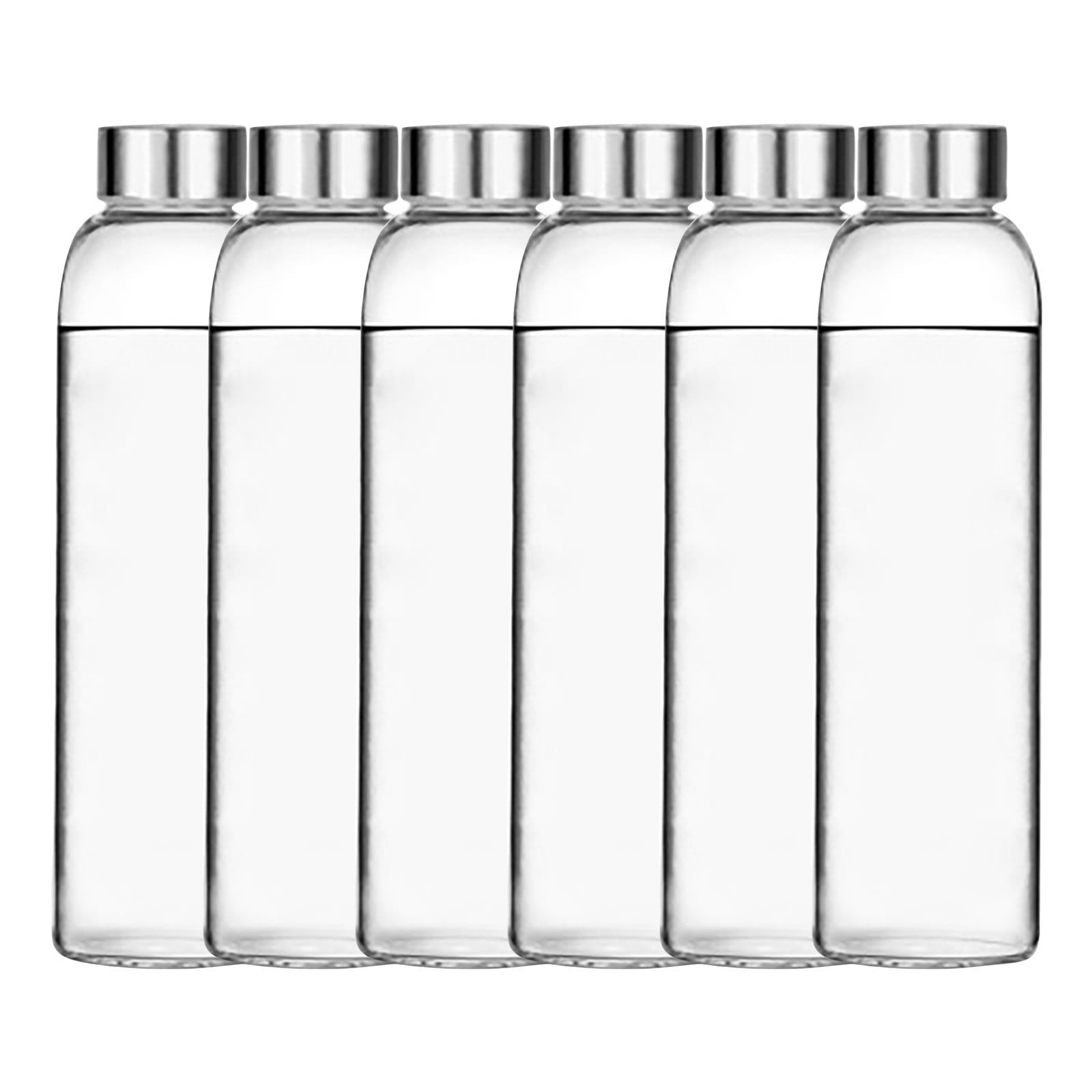 XKHZJL 18 Oz Glass Water Bottles, Glass Drinking Bottle with Protection Sleeve, Juice Bottles with Stainless Steel Leak Proof Lids, Pack of 6