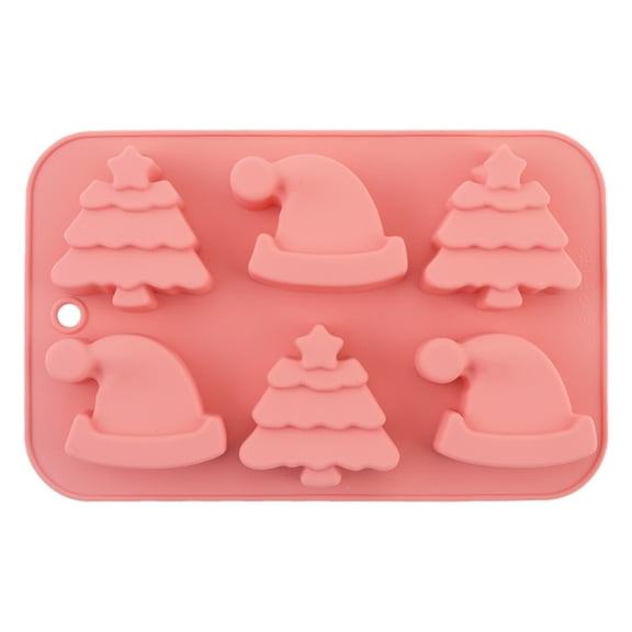 XKHZJL 6 Hole Christmas Silicone Chocolate and Candy Molds, Small Baking Molds for Cake Toppers, Santa Clause Snowman Christmas Tree Presents Stockings Star Candy Cane Molds