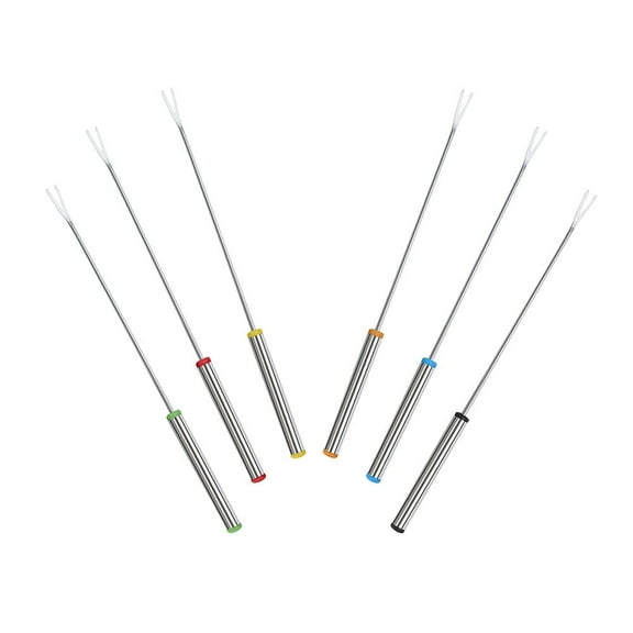 XKHZJL 6 Pcs Fondue Sticks Stainless Steel Barbecue Fruit Dessert Forks with Heat Resistant Handle for Roast Meat Chocolate Dessert Cheese Marshmallows, Barbecue Fork, BBQ Tool