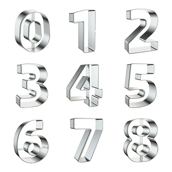 XKHZJL 9Pcs Number Cookie Cutters Set, Birthday Numbers 0-8(6 Reverses to 9), Stainless Steel Cookie Cutters for Baking, Number Shaped Baking Tool for Homemaking Biscuits, Cookie, Dough