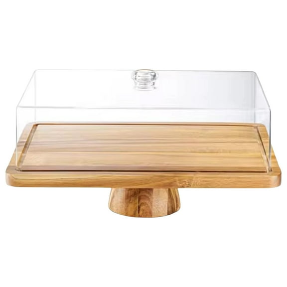 XKHZJL Acacia Wood Cake Stand with Lid - Rectangular Cake Holder, 2-in-1 Dessert Table Display Set & Charcuterie Board for Cheese, Chips, Fruit Platter, Large Acrylic Cake Dome Cover, No Glass