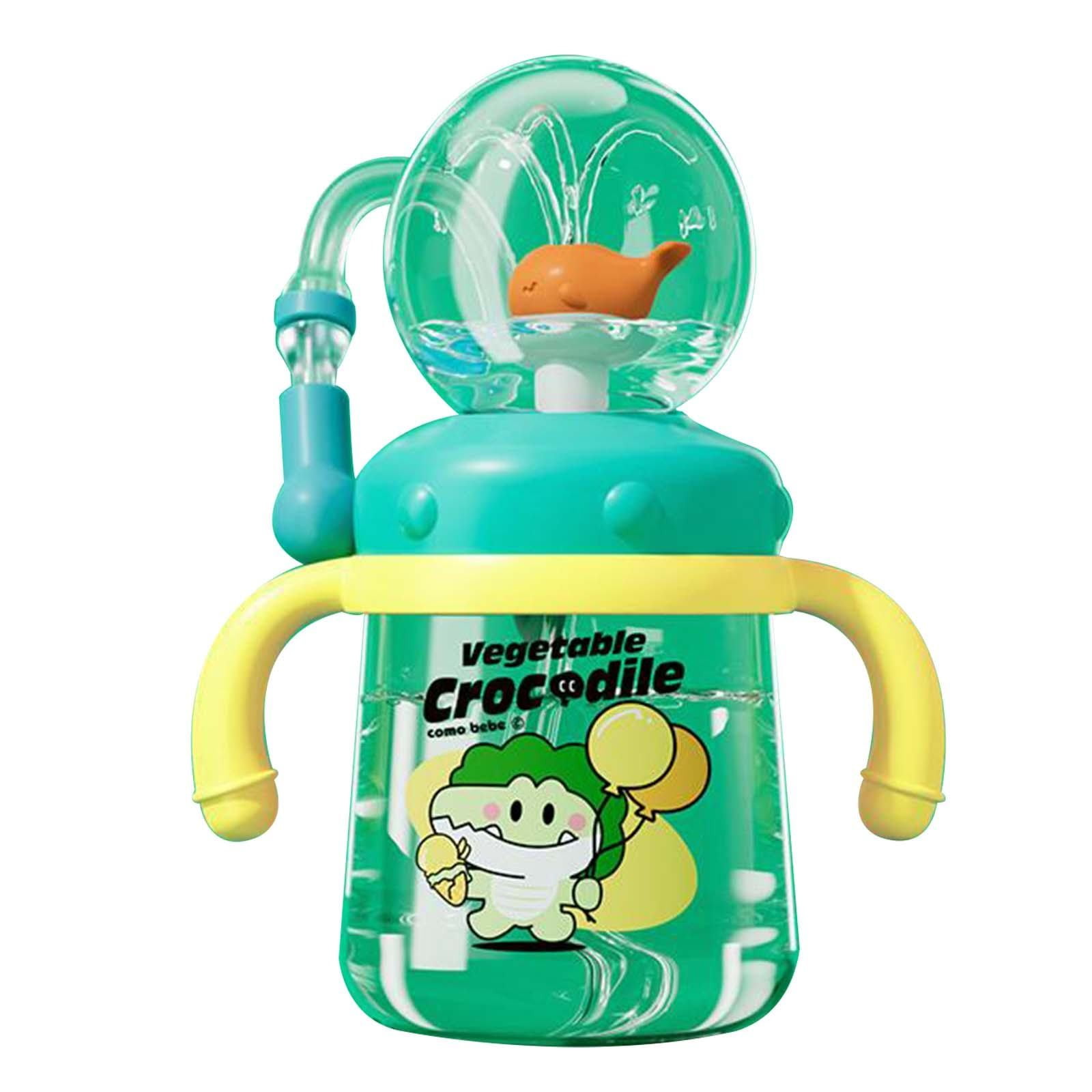 XKHZJL Drinking Cup with Whale Squirt Kids Cups No Spill Cute Water Bottle with Lids and Straws Leak Proof Handles ＆ Adjustable Strap 360 Squirting Milk Straw Training Sippy Cups