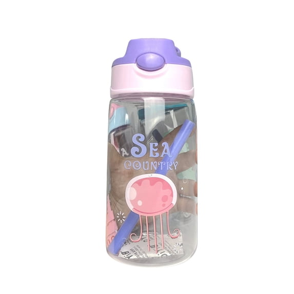 XKHZJL Kids Water Bottle with Pop-Up Lid - Leakproof Reusable Children's Straw Cup for School, Daycare, and Travel, BPA-Free Clear Plastic Toddler Drinkware