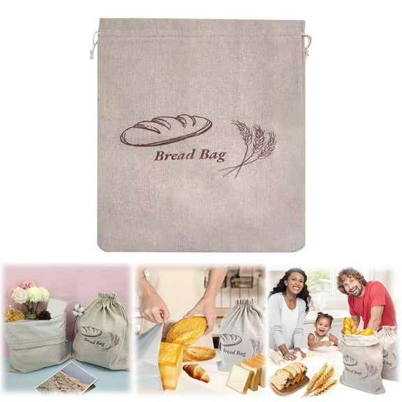 XKHZJL Linen Bread Bags for Homemade Bread – Easy to Clean Large Reusable Cloth Bags for Sourdough, Sandwich & Loaf Storage, BPA-Free Linen Bag with String Closure For Fresh Breads Storage