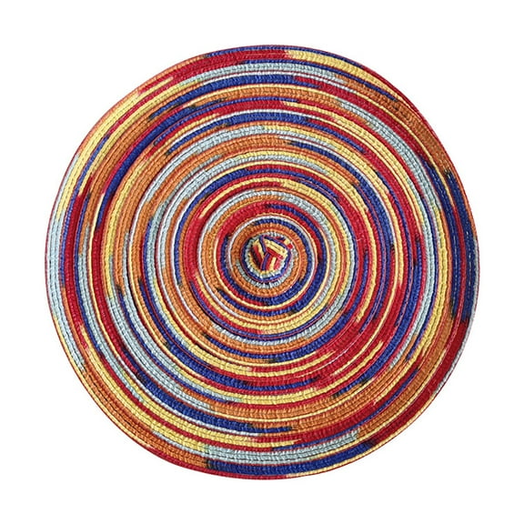 XKHZJL Round Boho Placemats, Braided Rainbow Colorful Woven High Temperature Resistant Non-Slip Washable Circle Place Mats for Kitchen Dining Table Heat Insulation Wedding Party Decor
