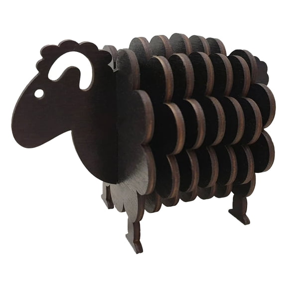 XKHZJL Sheep Shaped Wooden Coasters-Wooden on a Plywood Sheeps Stand Wooden Wool Sheep Coasters Set for Coffee Table