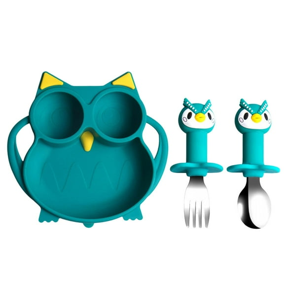 XKHZJL Toddler Suction Plates, Baby Plates, Owl Shape BPA-Free Food-Grade Silicone Unbreakable Baby Plate, Baby Feeding Supplies